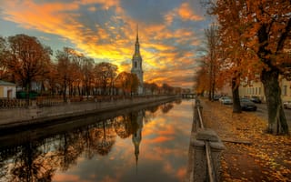 Картинка Санкт-Петербург, облака, отражение, осень