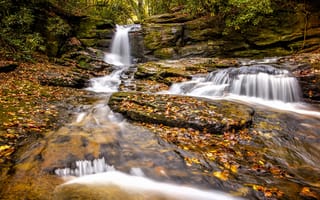 Картинка Raven Cliff Falls, Chattahoochee-Oconee National Forest, каскад, водопад, листья, Джорджия, Национальный лес Чаттахучи-Окони, Georgia, осень
