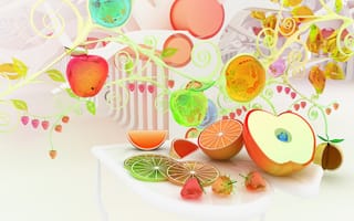 Картинка Chromatic fruits, яблоки, фрукты, клубника, разноцветные, апельсины