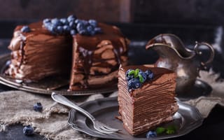 Картинка ягоды, черника, торт, тортик, кусок, шоколадное, крем, слой