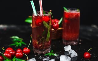 Картинка вишня, коктейль, напиток, фрукты