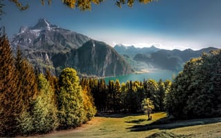 Картинка Австрия, горы, красота, озеро, деревья, осень