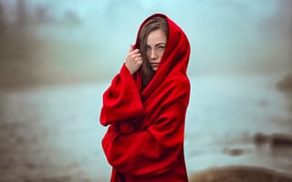 Картинка Katy Sendza, туман, Mystical, боке, девушка в красном