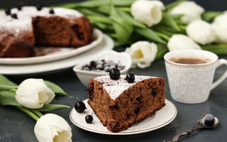 Картинка чай, пирог, выпечка, шоколадное, чашка