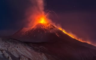 Картинка nature, volcano, night, Sicilia, Etna, mountain, eruption