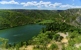 Картинка озеро, парк, Хорватия, Krka National Park, холмы