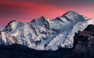 Картинка Mont Blanc, Mountain, Beauty, Sky, Clouds, Snow, Landscape, Samöens, Pink, View