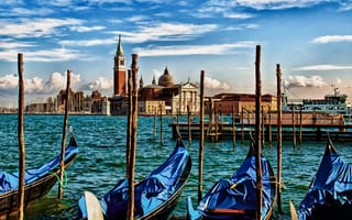 Картинка Венеция, канал, гондола, море, лодка, стоянка, Италия