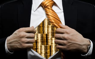 Картинка businessman, chest, suit, tie, coins