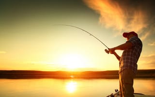 Картинка fishing, man, light, sunset, water