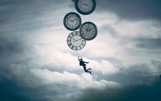 Картинка Vincent Bourilhon, полёт, небо, человек, Time Machine, часы