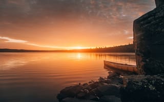 Картинка USA, sunset, lake, boat, Minnesota