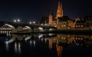 Картинка ночь, Stony Bridge, Regensburg, город