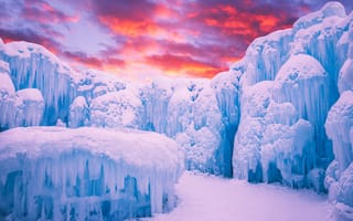 Картинка зима, закат, Эдмонтон, Альберта, Ледяные Замки, лёд, Canada, Канада, Edmonton, Ice Castles, Alberta