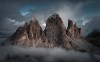 Картинка облака, пейзаж, туман, скалы, горы, природа