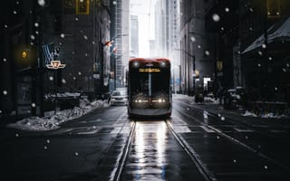Картинка город, улица, трамвай