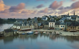 Картинка город, дома, Оре, набережная, Франция, Auray, коммуна, лодки, река