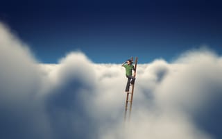Картинка мужчина, небо, облака, лестницы