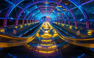 Картинка эскалатор, свет, арка, Япония, транспортер, метро