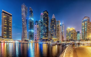 Картинка здания, Dubai, Dubai Marina, Дубай, UAE, Дубай Марина, ночной город, небоскрёбы, ОАЭ, набережная, архитектура, гавань