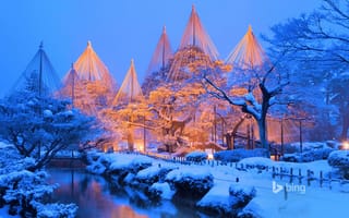 Картинка парк, снег, зима, Япония, Канадзава, Кэнроку-эн