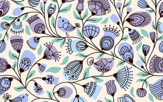 Картинка цветы, pattern, seamless, flower, птичка