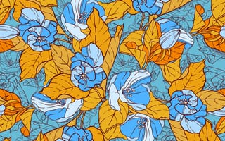 Картинка цветы, Винтаж, голубой, желтый, Цветочный, Шаблон