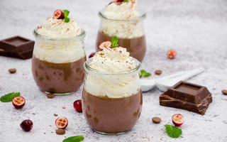 Картинка сливки, баночки, десерт, шоколадное, взбитые, крем