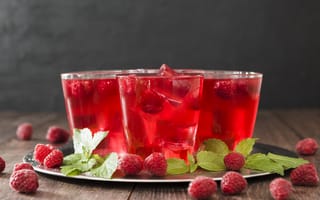 Картинка лед, ягоды, мята, лимонад, напиток, малина