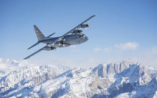 Картинка снег, горы, USAF, самолёт, военно-транспортный, C-130 Hercules, HC-130J Combat King II, C-130