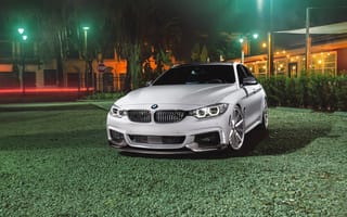 Картинка BMW, M4, Front, Wheels, White, Green, Series, Grass, Vossen, Sport, Car, VFS1