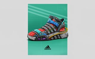 Картинка стиль, обувь, style, киберпанк, кроссовки, Adidas, минимализм, арт