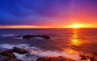 Картинка Japan, Landscape, Waves, Beautiful, Water, Sunset, Sun, Sea, Sky