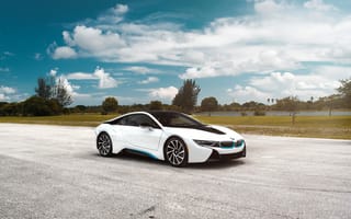 Картинка BMW, Clouds, Front, Matte, Sky, Car, White, i8