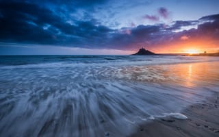 Картинка море, Корнуолл, Mount's Bay, закат, Залив Маунтс, Англия, Cornwall, England