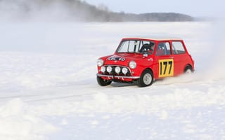 Обои Mini Cooper, Фары, Зима, Красный, Rally, MINI, Мини Купер, Снег