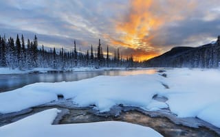 Картинка Banff national park, горы, Альберта, зима, снег, деревья, Канада, река