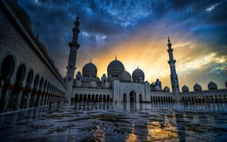 Картинка Sheikh Zayed Grand Mosque, Абу-Даби, Abu Dhabi, UAE, Мечеть шейха Зайда, закат, ОАЭ