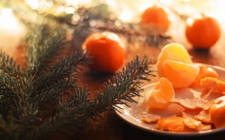 Картинка свет, ветки, настроение, праздник, еда, стол, новый год, доски