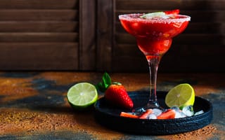 Картинка ягоды, бокал, клубничный, клубника, коктейль, лайм