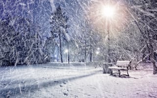 Картинка winter, фонарь, зима, snow, lights, снег, Park, парк