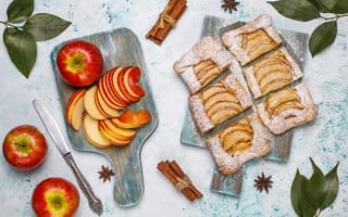 Картинка яблоки, пирог, десерт, тесто, слоеное, сахарная пудра