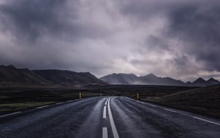 Картинка дорога, пейзаж, горы, природа, тучи, холмы, долина