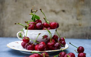 Картинка лето, вишня, Anna Bogush, тарелка, чашка