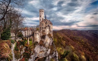 Картинка осень, Лихтенштайн, природа, замок, горы, пейзаж, Германия, Germany, Lichtenstein