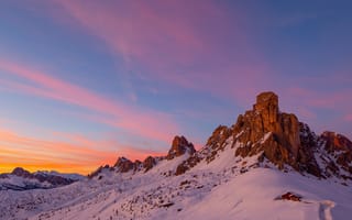 Картинка зима, небо, высота, снег, горы, скалы, вид, вершины