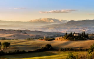 Картинка Италия, облака, простор, солнце, Toscana, небо, Тоскана, луга, поля