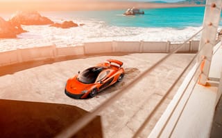 Обои McLaren, Front, P1, Sea, Orange, Supercar, Beauty, Car