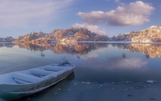 Картинка Egersund, Эйгерсунн, Норвегия, озеро, зима, лодка, Rogaland county, Norway, Ругаланн