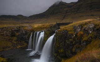Картинка горы, водопад, Исландия